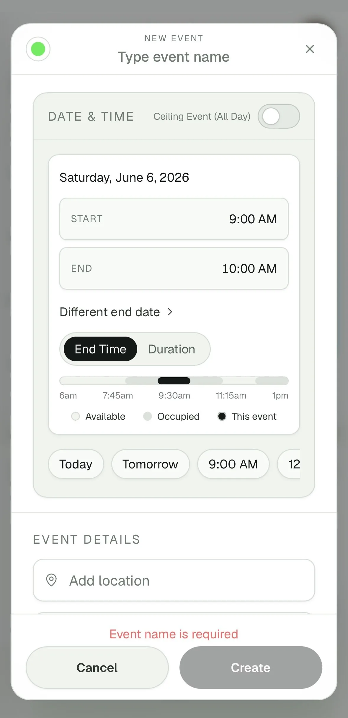 Creating an event in TOC